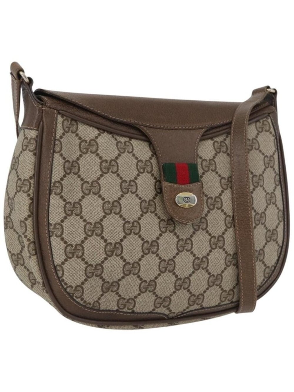 Authentic GUCCI GG Supreme Web Sherry Line Bag PVC Beige Gold 10 02 056